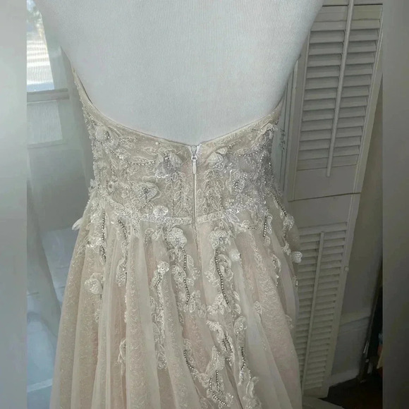 Strapless Blush Bridal Gown with Beading, Rhinestones and 3D Flowers - Picture 6 of 8